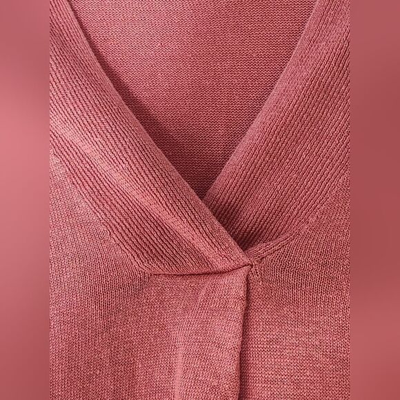 Max Studio M Coral Pink 100% LINEN 3/4 Sleeves Knit V-neck Women’s Top Sweater - Picture 6 of 8